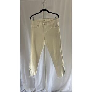 $370 MOUSSY VINTAGE Cream Denim Jeans Raw Hem Distressed Patchwork Size 28